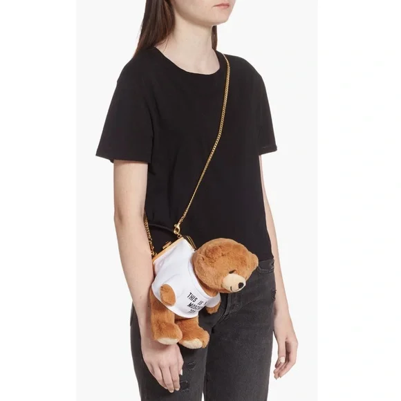 Moschino Stuffed Teddy Bear Coin Clutch Crossbody Bag NWT - Picture 3 of 15